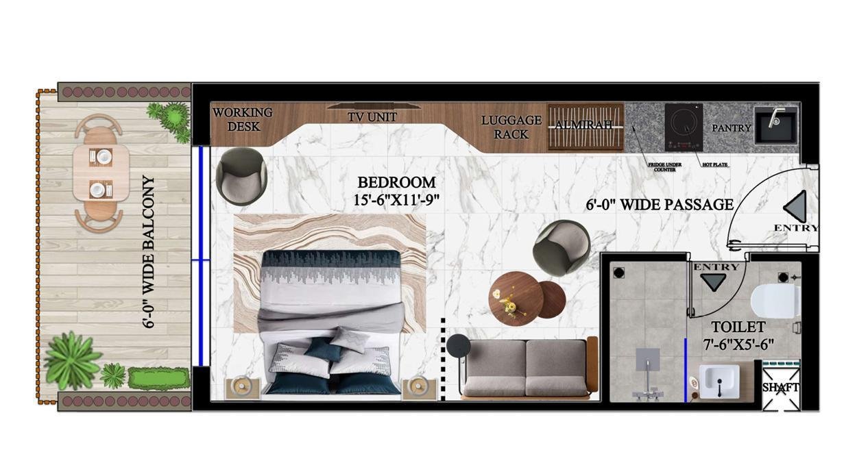 Studio apartment unit floor plan B